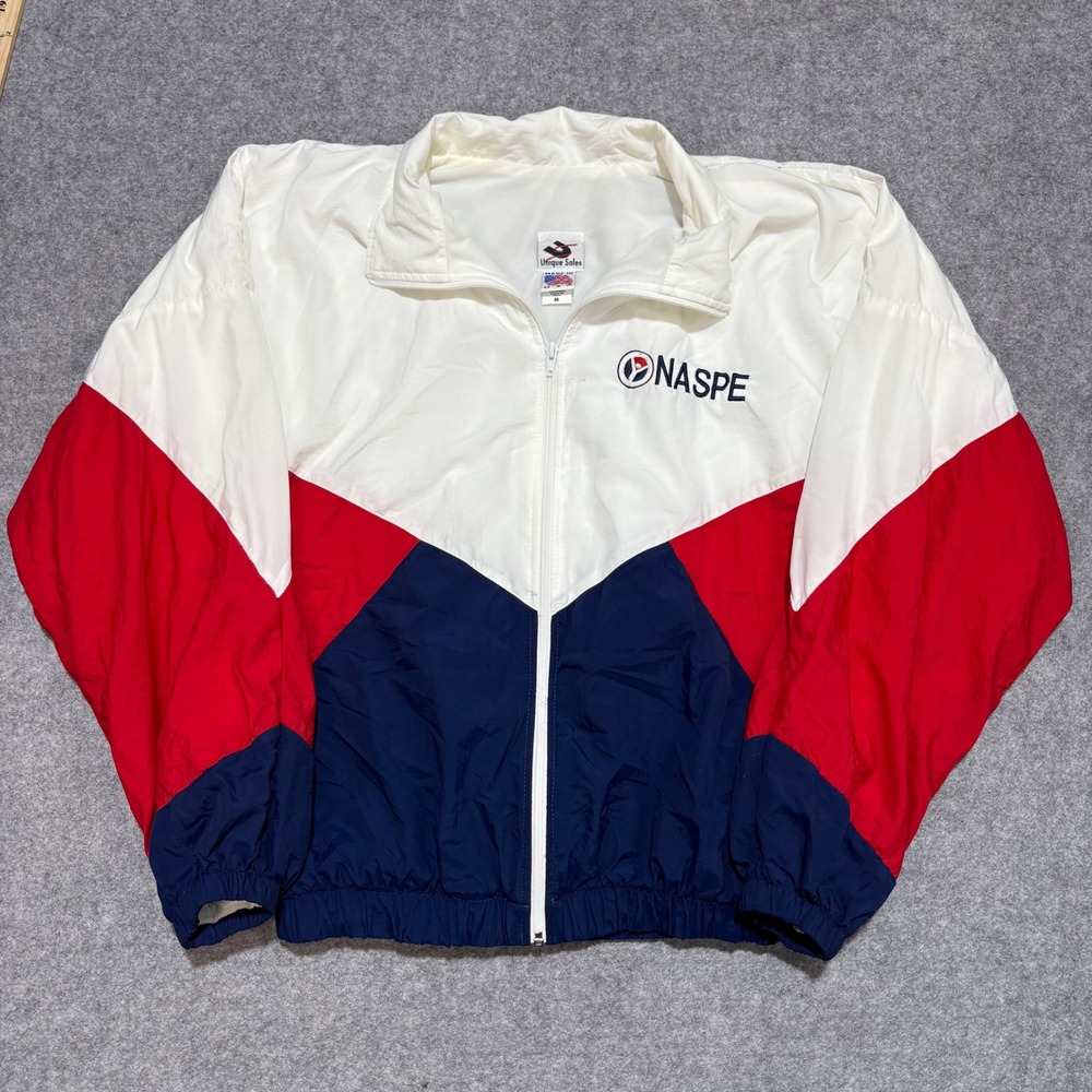 Unique Sales Vintage NASPE Windbreaker Jacket Men Medium Red White Blue USA Made